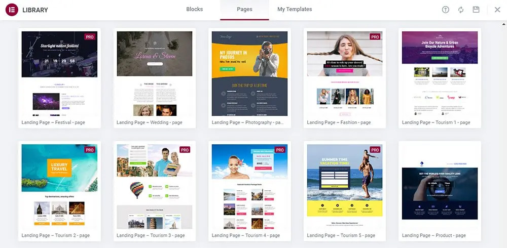 Elementor landing page templates